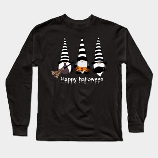 Happy Halloween! Cute Gnomes with Hats Autumn Vibes Halloween Boo Thanksgiving and Fall Color Lovers Long Sleeve T-Shirt